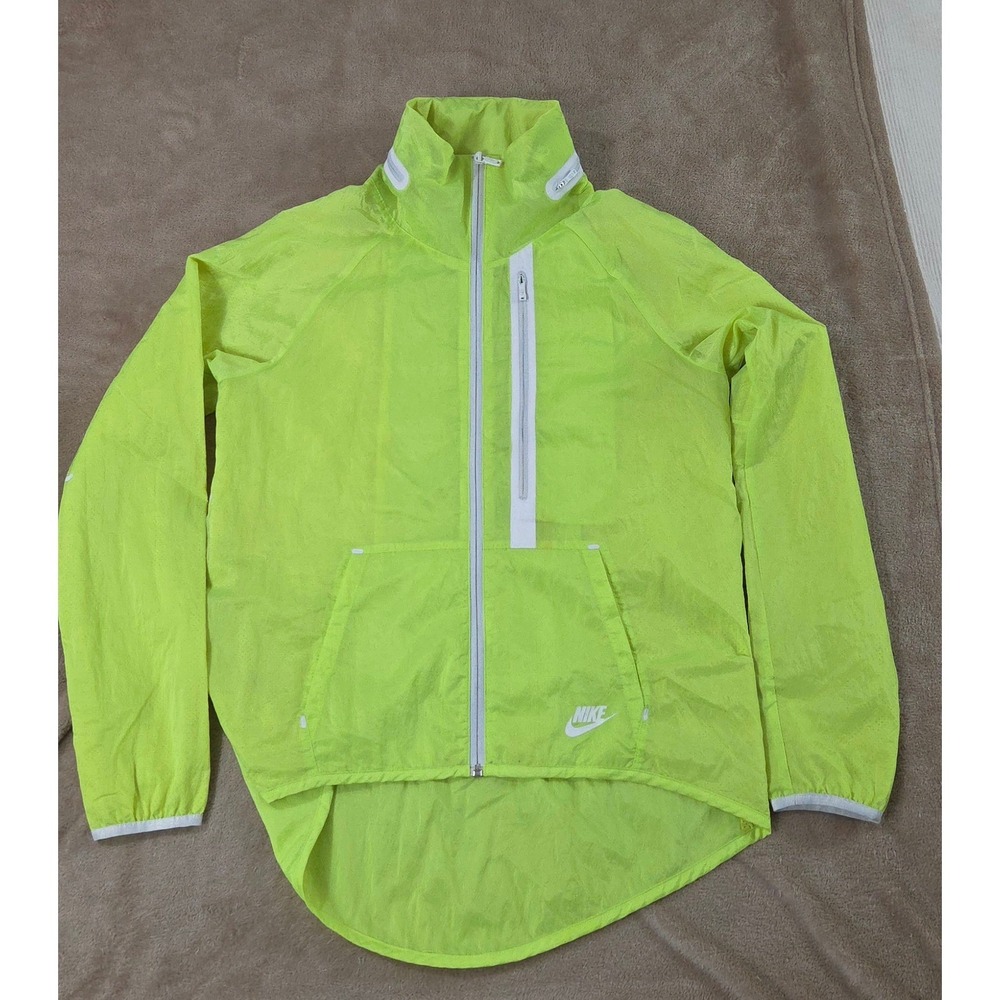 Nike Women's Tech Aeroshield Moto Cape Jacket Neon Green 699882 Size Medium zip